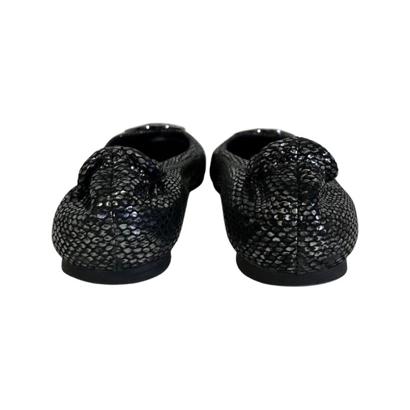 Tory Burch Black Snake Skin Print Reva Flats - Picture 7 of 7